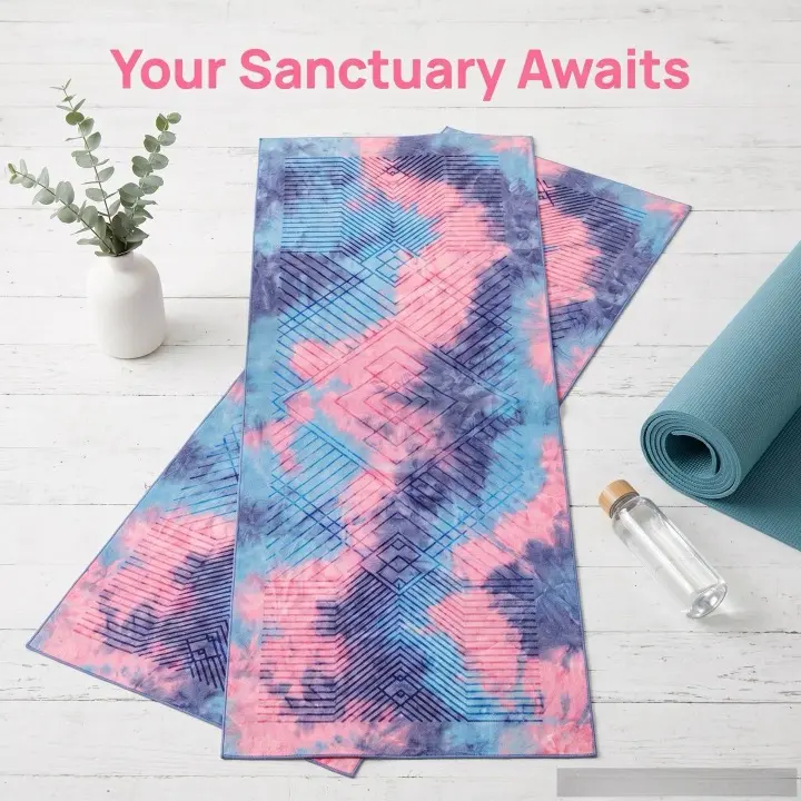 Women's 183cm Portable Absorbent Anti-Slip Silicone Yoga Mat Towel with Snug Fit Band, Yoga Equipment, Workout Equipment, Mat Towels