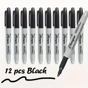 Quick-Dry Waterproof 12pcs Fine Tip Permanent Markers, Ideal for Stationery & Gift Packaging, Durable Writing Tools
