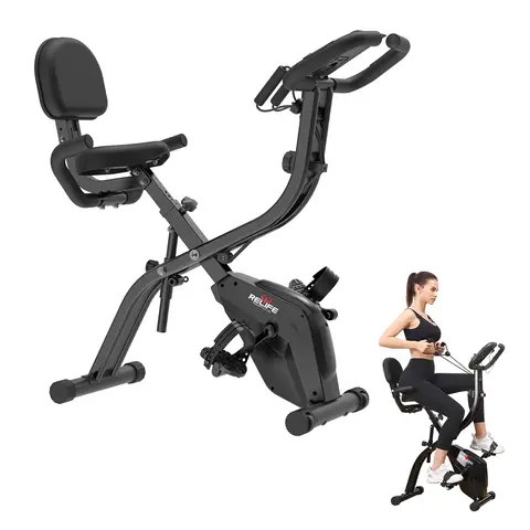 RELIFE 3-in-1 Folding Magnetic Alloy Steel Indoor Stationary Bike - Upright & Recumbent, Foldable Frame, LCD Monitor, 440 lb Capacity, Adjustable Exercise Equipment, Compact Device Exercise Bikes, Home Gym Equipment, Batteries Included