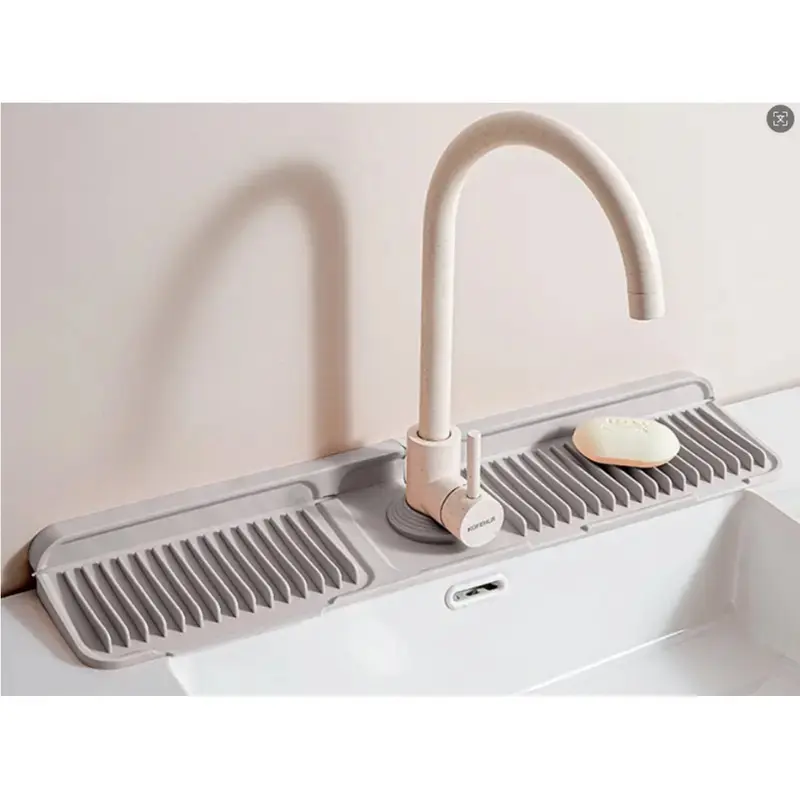 24-Inch Extra Long Food-Grade Silicone Kitchen Sink Faucet Mat - Leakproof, Water-Resistant Over-Sink Draining Board with 7° Slope Self-Draining Splash Guard, Scratch-Resistant Counter Protector, Easy to Clean, Dishwasher Safe
