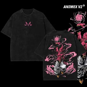 Retro Heavy Limited Majin Buu - Dragon Ball Anime Double Printed Vintage Oversized Washed Tee Unisex Oversize Anime Manga Washed Heavyweight Cotton T-Shirt Gift for Anime Fan Anime Lover