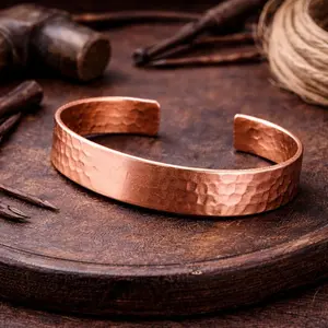 Hammered Copper Bracelet for Men & Women - 100% Pure Solid Turkish Copper Cuff - 1.5mm Thick - Uncoated - Handcrafted - Adjustable