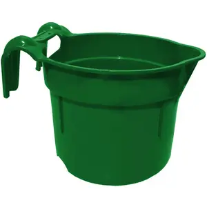 212 MAIN Plastic Round Bucket with Fence Hook, 10 qt, Green Polyethylene Animal Feeding Bucket (Tuff Stuff Products RDHGR)