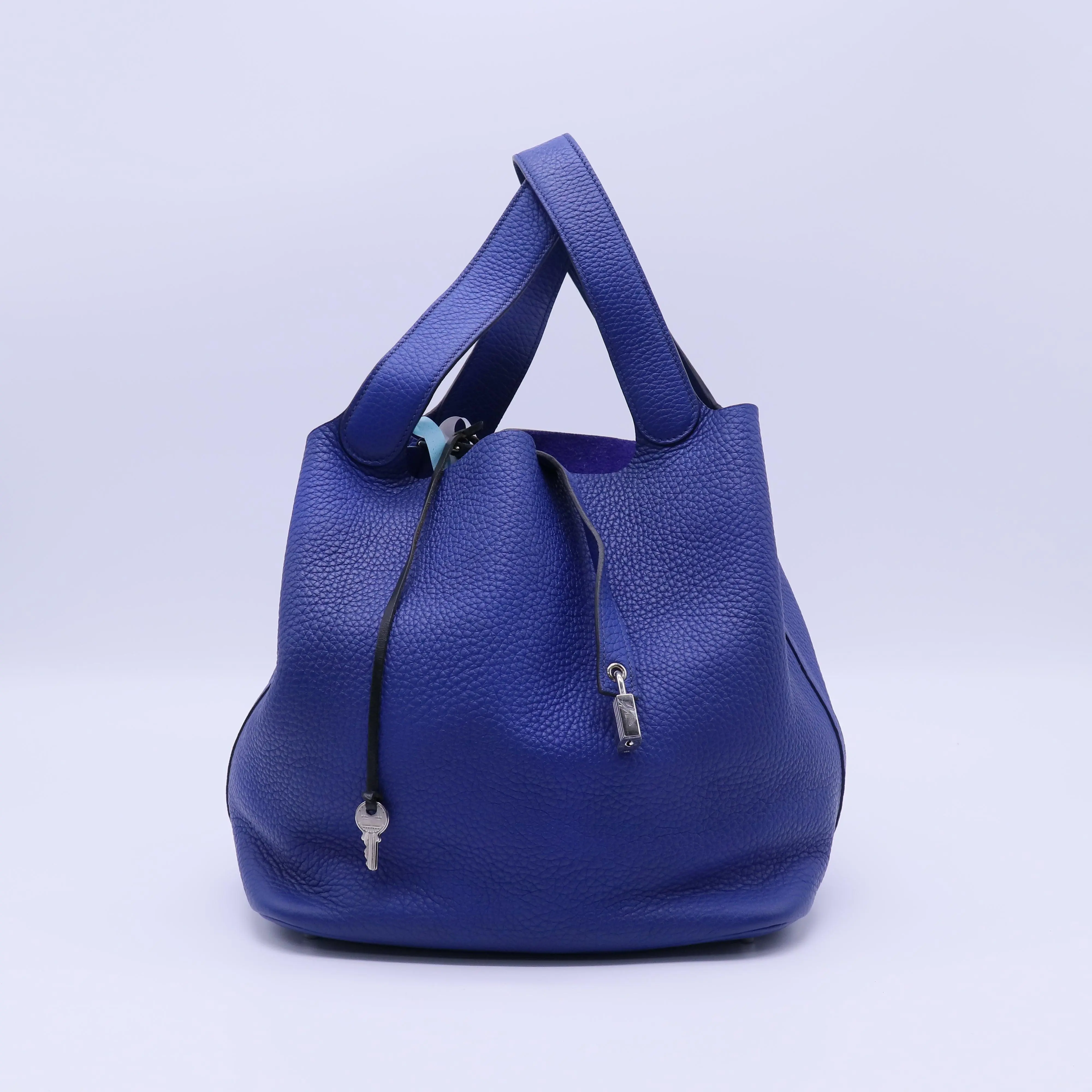 Pre-owned HERMÈS Leather Tote Bags Hermes Bleu Brighton Clemence Picotin MM Bag B21988
