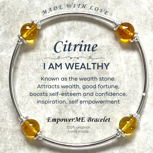 I AM WEALTHY - EmpowerME Bracelet - Attract Wealth, Abundance and Good Fortune - 8MM Citrine Healing Stone Bracelet - (Citrine - Wealth) Women's Gift Christmas Birthday Daily Auspicious Anniversary Handmade Chakra