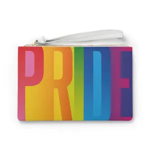Pride Rainbow Block Letters Vegan Leather Mini Zip Clutch Bag Travel Purse | Colorful LGBTQIA+ Pride Accessories Gift Ideas For Her, Him, Friends, Students, Birthday