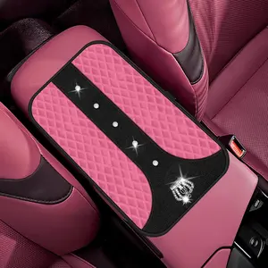 Bling  Console Cover Hot  Arm Rest Center Console Cushion Pad, Universal Anti-Slip Leather Armrest Box Decor Protector with  Sparkling Rhinestone  Accessories()