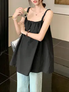 Women's Solid Back Tie Tank Top, Casual Sleeveless Top for Summer, Women's Clothing for Daily Wear