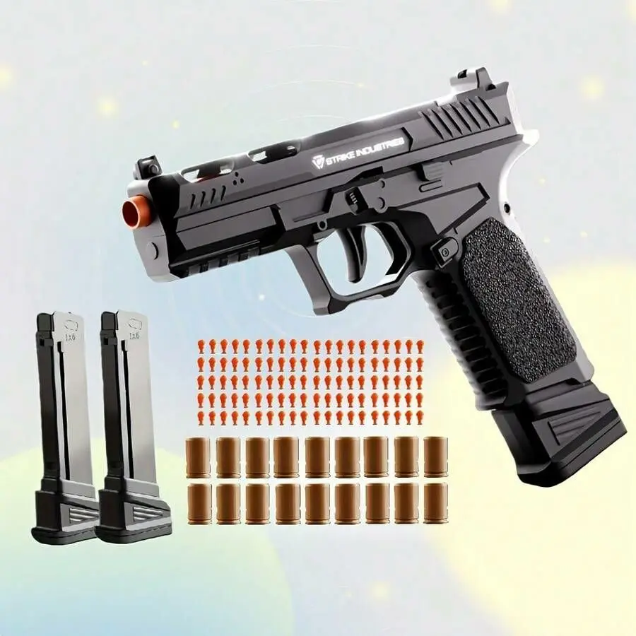 New SIG17 Soft Bullet Toy Gun, 12 Shell Casings, 120 Foam Bullets & 2 Magazines, Single Shell Ejection, Continuous Shooting, Hollow Point Style Toy Pistol, Foam Dart Blaster for Outdoor Shooting Games