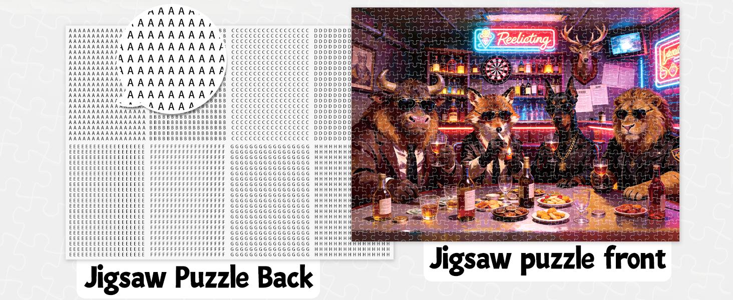 Jigsaw Puzzles for Adults 1000 Pieces, Neon Bar Animals in Suits Vintage Pop Art Jigsaw with Fox, Lion, Bull & Dog in Shades, 28x20 Inch Cool Wall Art