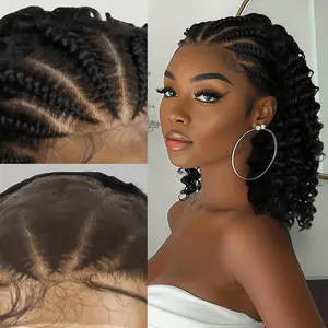 16-inch Black Wavy Braided Front Lace Wig | Heat-Resistant Synthetic Fiber, Realistic Look