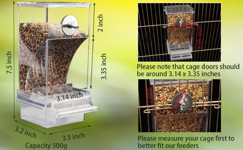 Automatic No Mess Bird Feeder –  Transparent with perch. For small & medium birds (parakeet, cockatiel, lovebird, canary, finch). Easter Gift
