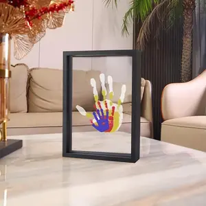 Wooden Family Handprint Photo Frame, Print 4 Handprints, Includes Color Paint, Transparent Handprint Frame, Memorial Ornament, Picture Frame