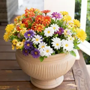 Artificial Flowers for Outdoor Indoor Garden Home Decoration, Plastic Faux Flowers, Faux Flower Daisy with Eucalyptus Leaves Fake Plants Greenery Boxwood Porch Patio