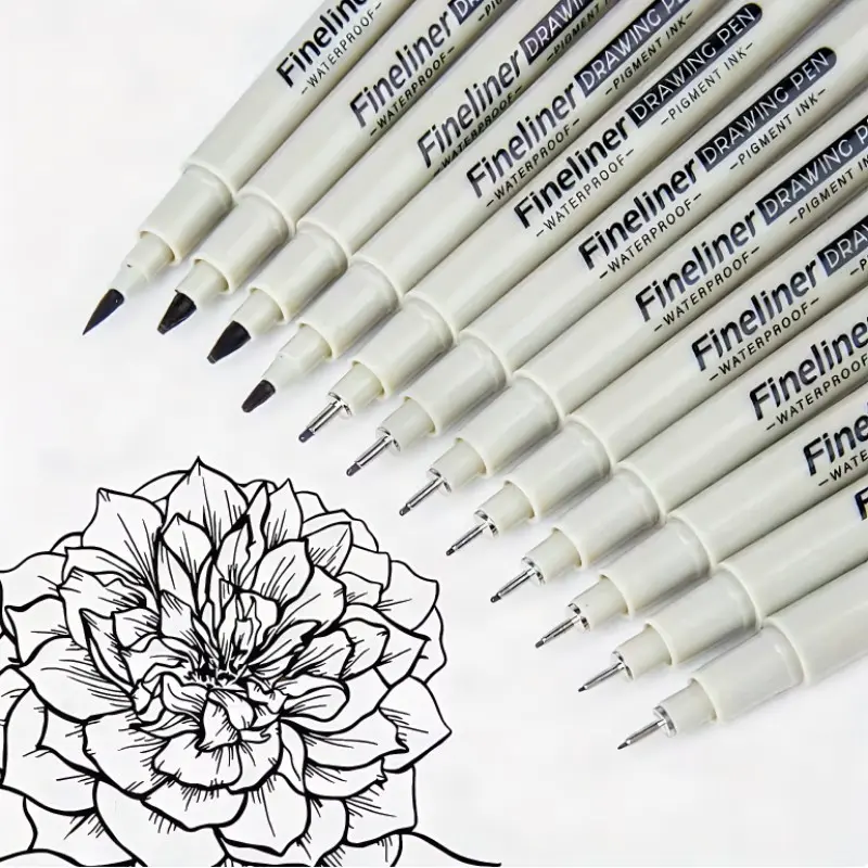 12pcs Sketching Outline Pens, 0.2mm-Br Multiple Tip Sizes, Large-Capacity Waterproof Ink, Ideal for Tracing, Drawing, Calligraphy and Comics, Drawing Pen Set, Art Supplies, Art Materials