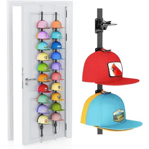 Hat Rack for Door, Hat Organizer for Baseball Caps, Over the Door Hat Storage Organizer - Holds 20-40 Caps, Black, 2 Straps