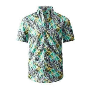 Men's Big Size Hawaiian Shirt, Quick-Dry Tropical Leaf Print, Casual Button-Down for Beach & Vacation