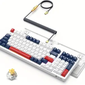 2024-NEW-Wired Gaming Kayboard & Custom Wound USB C Cable, Hot-Swappable Mechanical Keyboard With RGB LED Backlight, Ergonomic Custom Keycaps Yellow Switches, Numeric Keypad, 98% Layout Keyboard, Available For PC, MAC, PS4, PS5, Xbox