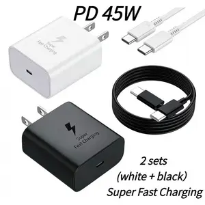 Two-Pack Pd45w Fast Charging Set, Includes Two 1m Type-C Charging Cables, Compatible with Samsung S23/s24 Ultra, Multiple Devices, Charger