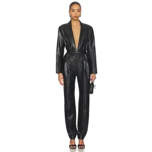 Norma Kamali Easy Fit Single Breasted Tapered Leg Jumpsuit in Black
