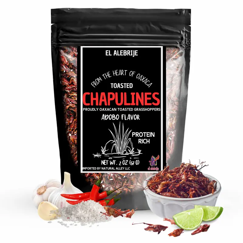 Alebrixes | Chapulines From Oaxaca 50 Gr Enchilados | Premium Toasted Adobo Flavor Edible Grasshoppers- Always Fresh & Delicious Mexican Snack | Imported from Mexico