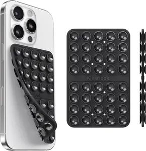 Double Sided Silicone Suction Cup Phone Mount, Reusable Sticky Phone Grip Holder, Hands-Free Cell Phone Holder for Selfies, Video Recording, Mirror, Desk and Content Creation, Black