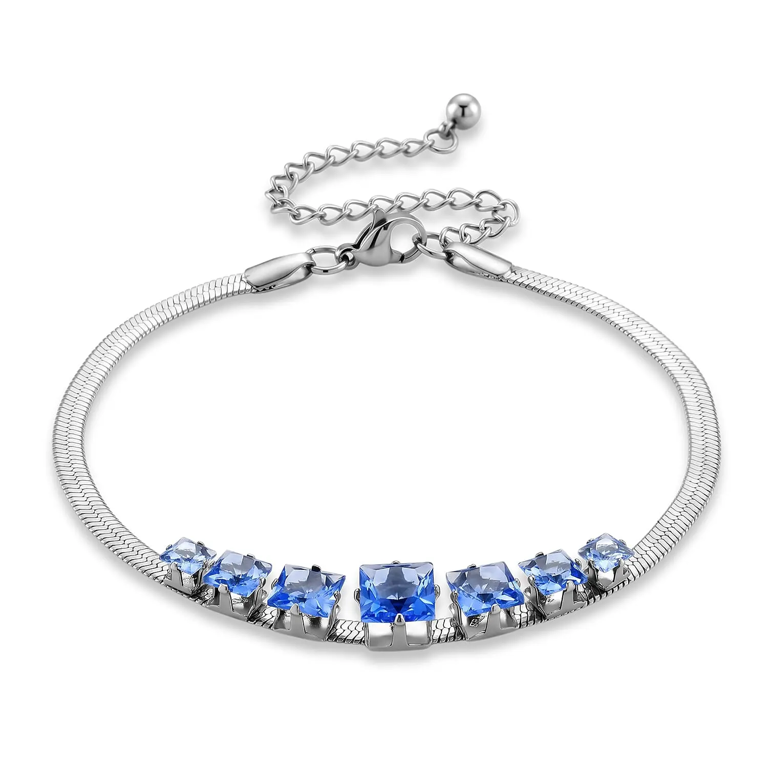 Blue Austrian Crystal Bracelet in Stainless Steel (7.5-9.5In)