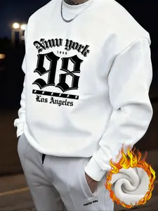 Boys' Letter & Number Print Fleece, Graphic Print Sweater, Casual Round Neck Pullover for Fall & Winter, Comfortable and Stylish