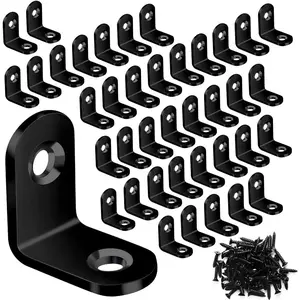 40 count L Bracket, Metal Black Corner Brace, Stainless Steel Joint Right Angle Bracket Fastener for  Chair Bookshelf Furniture Cabinet with 80 count Screws (20mmx20mm)