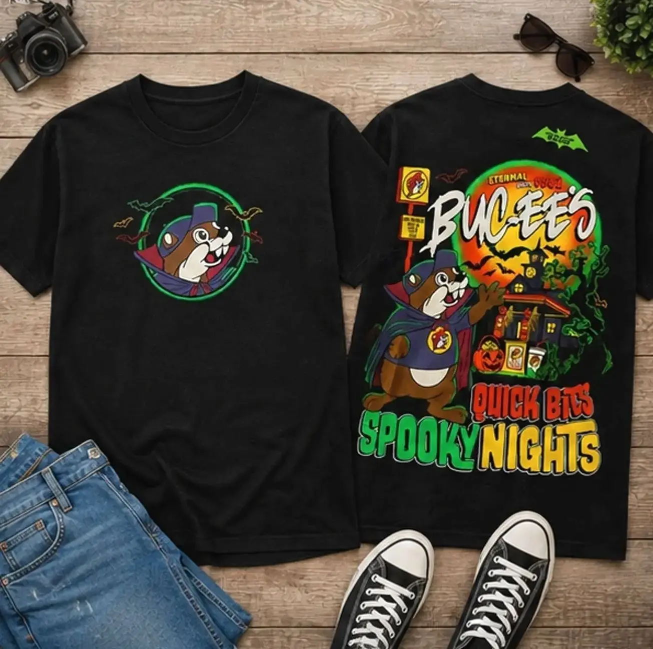 Graphic Cotton Tshirt - Buc-ee’s Halloween 2026 Quick Bites Spooky Nights Dark Vampire Tee - Halloween Cotton Graphic Tee - Unisex - Best Gift G01