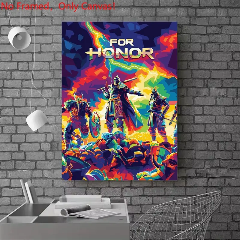 1 piece/set frameless canvas painting print poster, Game Poster art，For Honor Game Art， a perfect gift for Video games loves, ideal gift for bedroom, living room, dorm hallway, kitchen, mural, wall decoration, room decor