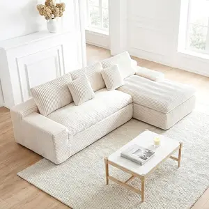 【2 Packages Shipping】HipyMo 105'' L-Shape Sectional Boneless Couch with Chaise,Plush Corduroy Cloud Velvet Modular Sofa for Living Room & Bedroom,Oversized Sleeper Sofa Bed Chair with Deep Seat,No Assembly Required,3 Seater