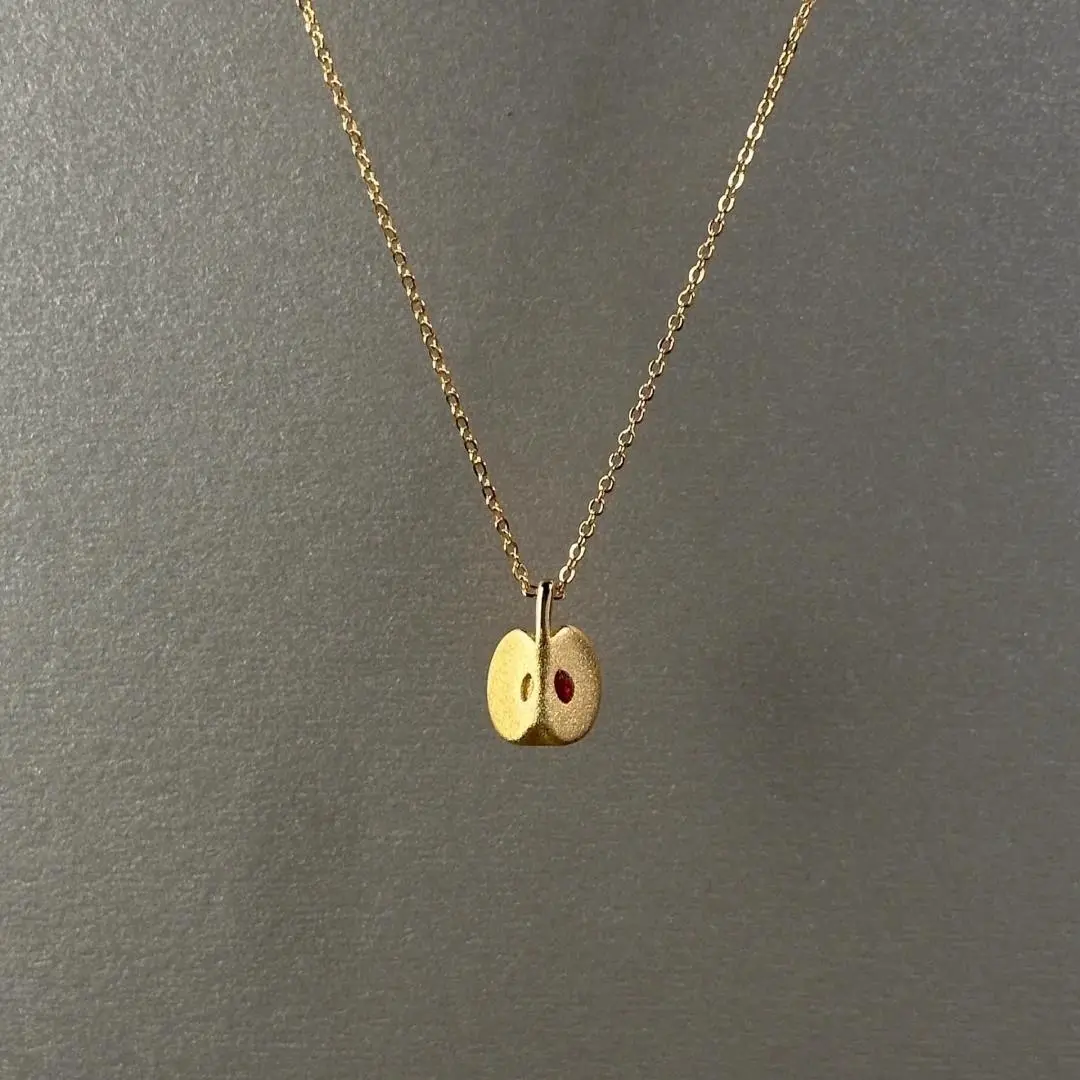 Vintage Aurea Cella Apple Slice Pendant Necklace Matte Gold Fruit Charm Dainty Clavicle Chain