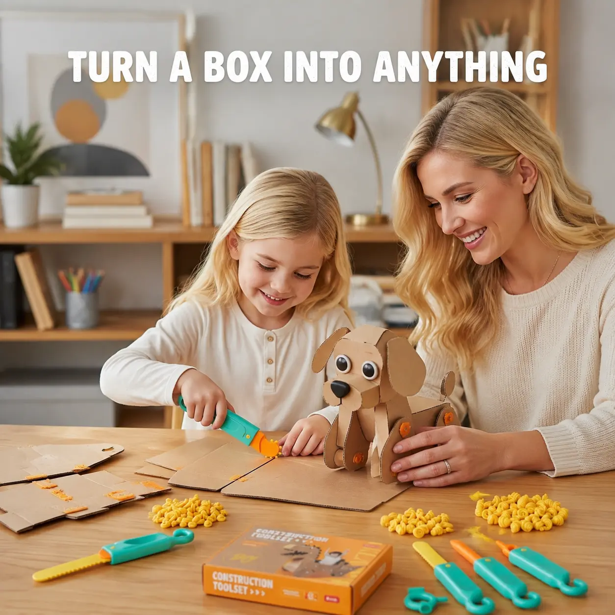 Kids Cardboard DIY Building Kit | Turn Boxes Into Dinosaurs, Cars & Castles | STEM Creative Construction Toy | Screen-Free Activity Gift for Kids Ages 3+