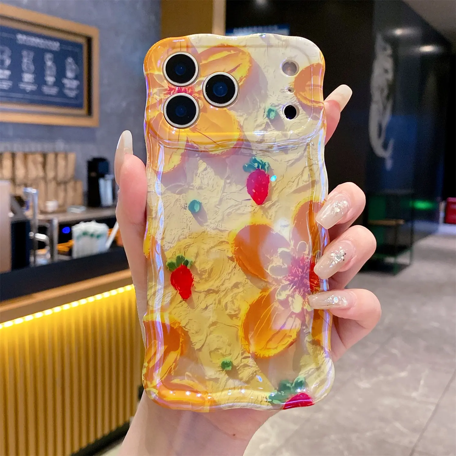 Case for iPhone 17 Pro Max 16 15 14 13 12, Colorful Retro Oil Painting Flower Laser Glossy Pattern Cute Curly Wave Edge Exquisite Phone Cover Stylish Durable TPU Protective Case for Girl Women, mothersdaygift