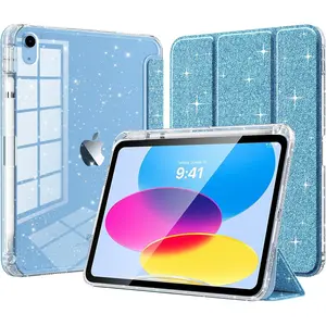 Case for iPad (A16) 11th Generation 11 Inch 2025 & iPad 10th Generation 10.9 Inch 2022 – Glitter TPU Cover with Shiny Clear Back Shell & Pencil Holder, Auto Wake/Sleep, Glitter Sky Blue Computer Protection Shockproof Casing
