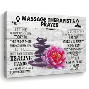 Zen Therapy Massage Artist Prayer Wall Art - Fabric Wooden Frame Canvas Painting, 11.8x 15.7inch , Suitable for Home and Office Decoration, Ideal Bachelorette Party Gift, Office Decoration| Spring Water Theme Decoration| Wooden Frame, Zen Home Decor