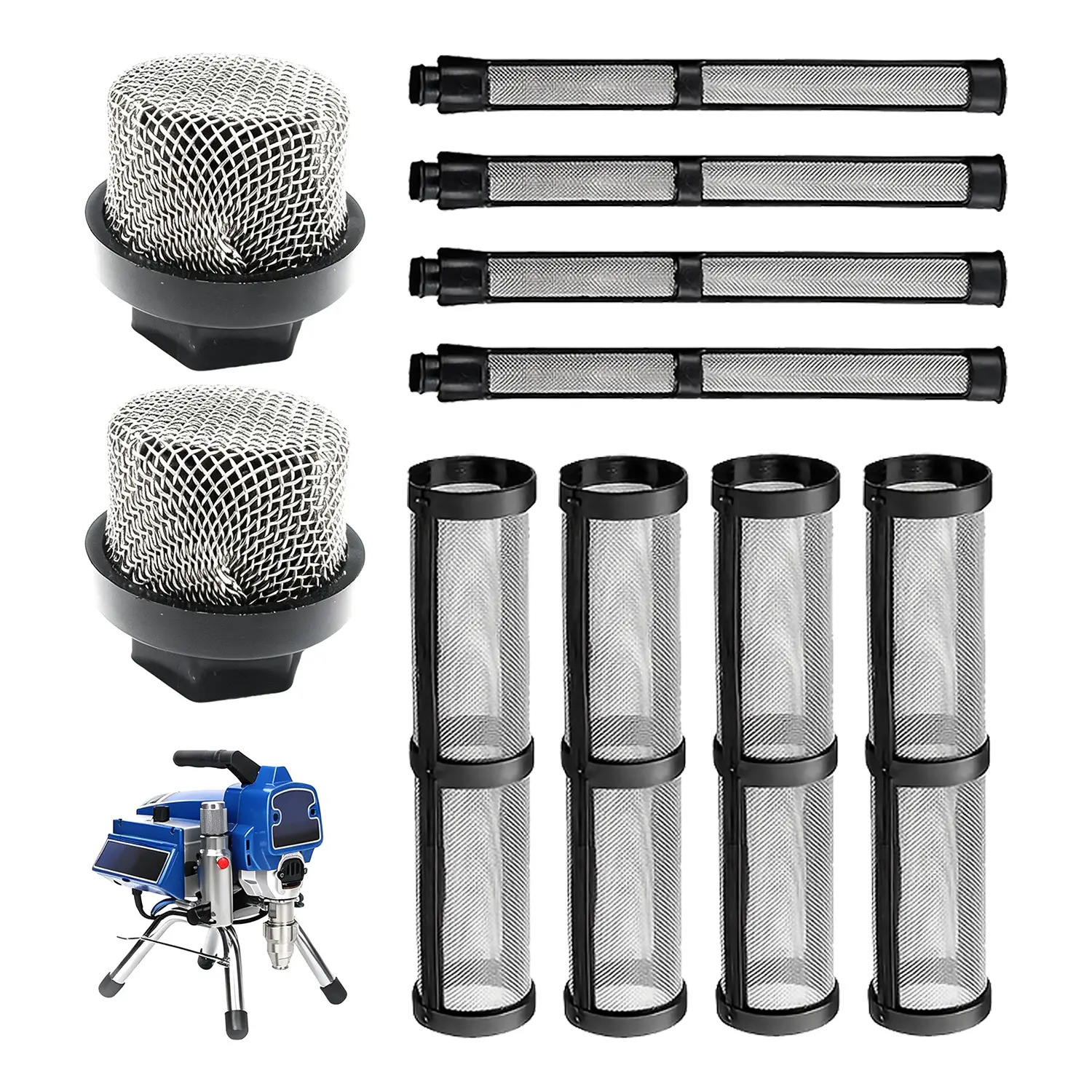 10-Pack Airless Paint Sprayer Filters – Includes 2 Pump Filters, 4 Core/Inline Filters, and 4 Gun Filters. Compatible with Graco Models 390, 395, 490, 495, 595, and 3400 Spray Guns.
