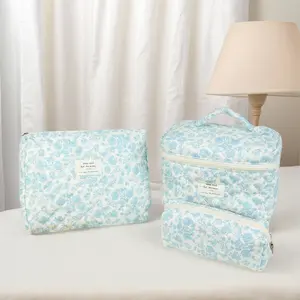 3-Piece Floral Print Makeup Pouch Set, Portable Zippered Cosmetic Bag for Travel, Vanity Storage Organizer for Toiletries and Beauty Essentials, Cute Gift for Women