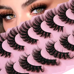 7 Pairs Fluffy Thick False Eyelashes Volume Fake Fluffy Lashes Dramatic D Curl Strip Lashes Thick Eye Lashes look like Lash Extension 6D Wispy Lashes Pack Eyelash Extensions