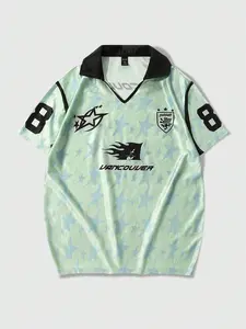 "VANCOUVER 88" Starry Retro Jersey Short Sleeve - Mint Green, Retro Vibe  Shiny Satin + Number 88, Loose Drop Shoulders. A must-have for Y2K retro and sport style enthusiasts. # Vancouver 88 Jersey #Y2K Retro Style