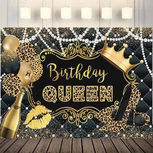 Leopard Print Happy Birthday Background Banner, 1 Count Birthday Queen Letter Pattern Backdrop, Wall Decoration for Birthday Party, Indoor & Outdoor Decoration, Ornaments