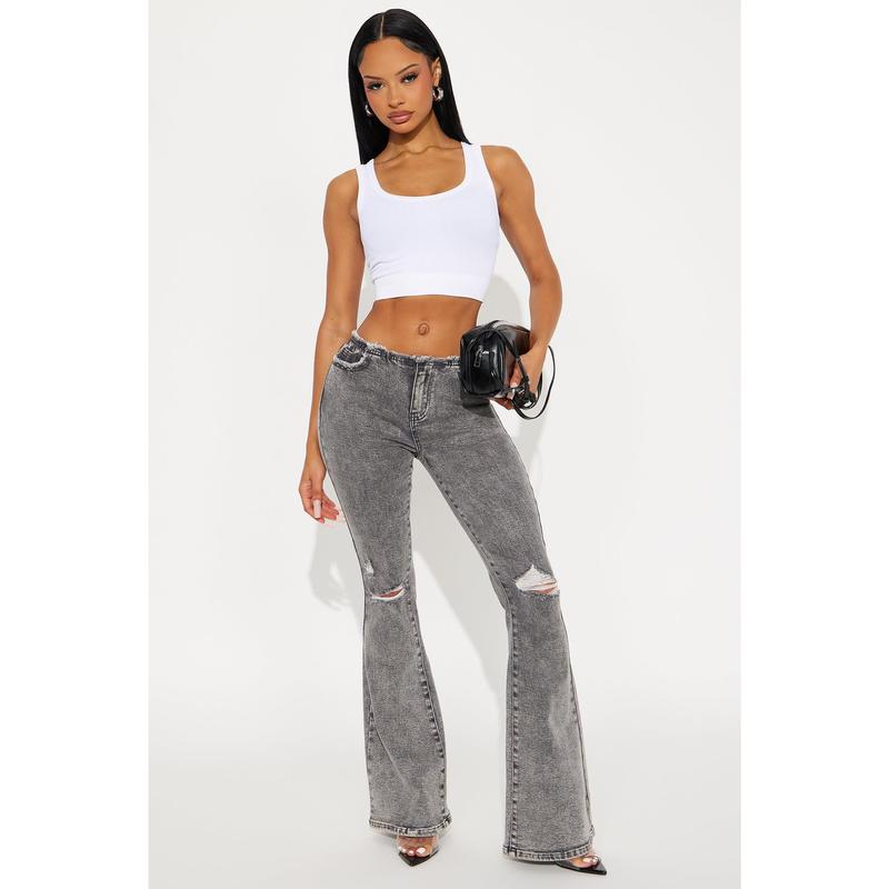 Highly Motivated Low Rise Flare Jeans - Dark Grey
