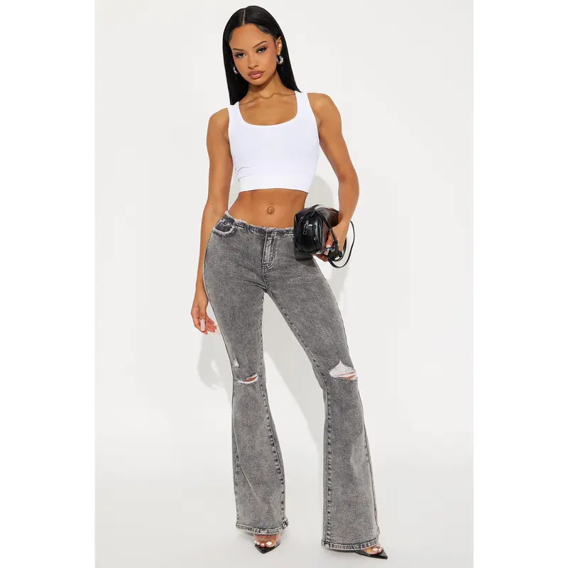 Highly Motivated Low Rise Flare Jeans - Dark Grey