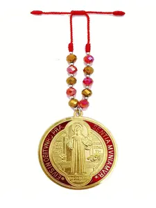 1Pc Golden Saint Benedict Medal Protection Blessing Charm Catholic San Benito Medalla Handmade Jewelry Gift Charms Car Hanging Charm for Men Women Car Hanging Decoration