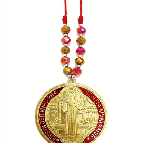 1Pc Golden Saint Benedict Medal Protection Blessing Charm Catholic San Benito Medalla Handmade Jewelry Gift Charms Car Hanging Charm for Men Women Car Hanging Decoration Car Ornament Car Accessory Car Trinkets