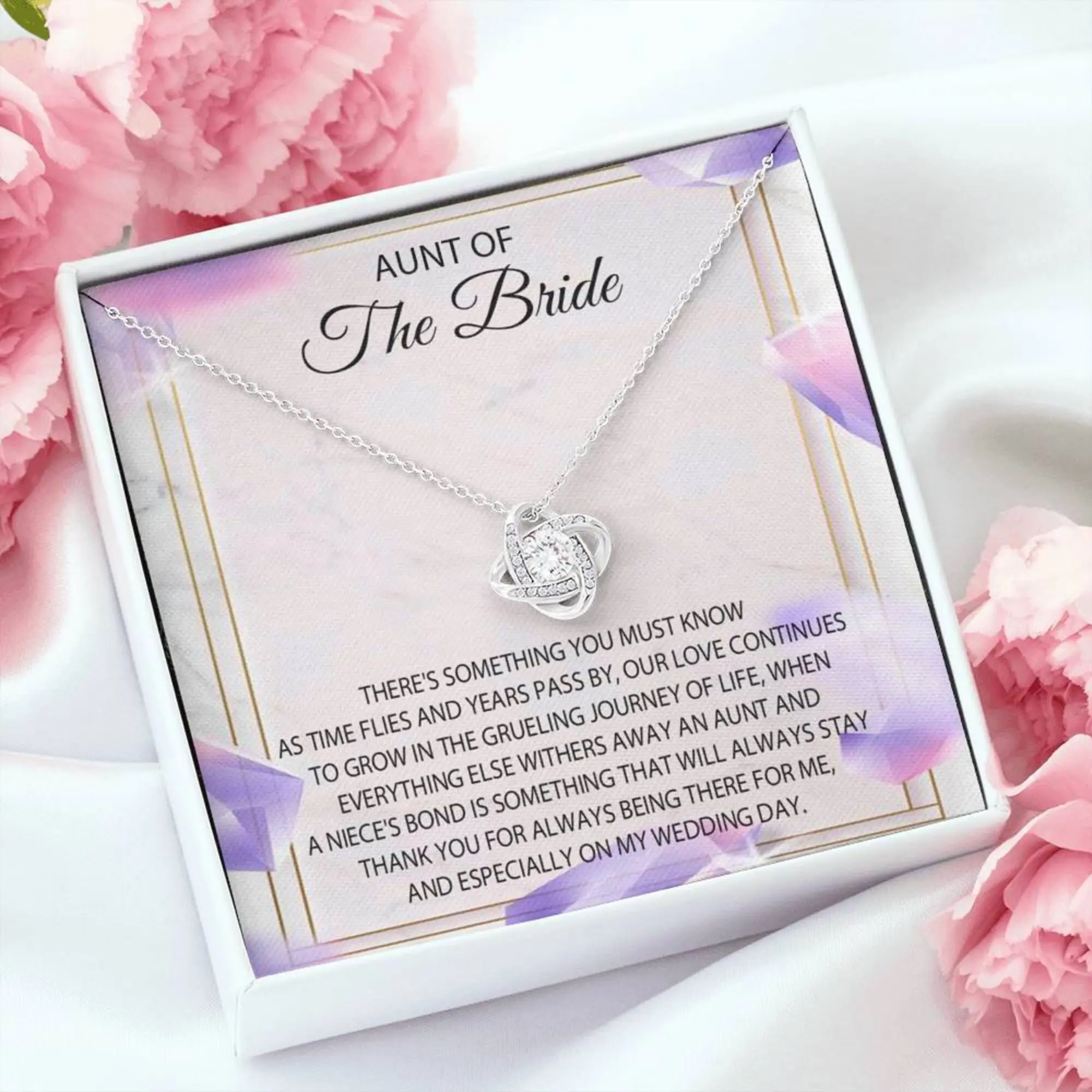 Aunt of the Bride Gift - Necklace with Meaningful Message Card Inside, "Love Knot" Design for Aunt, Wedding Gift for Aunt