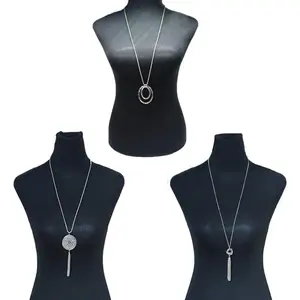 3PCS Long Pendant Necklaces for Women Knot Disk Circle Tassel Sweater Necklace Set