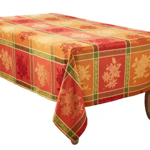 Saro Lifestyle Timeless Jacquard Tablecloth with Fall Leaves Design, 65"x104", Orange
