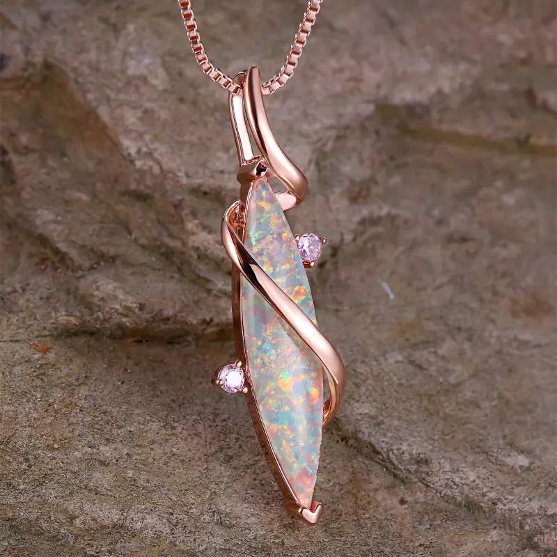 Women's Luxury Rose Gold Metal Coating Copper Opal Pendant Necklace - 43cm+5cm, Casual Daily Costume Jewelry, Festival Gift for Valentine's Day, Versatile Year-Round Wear